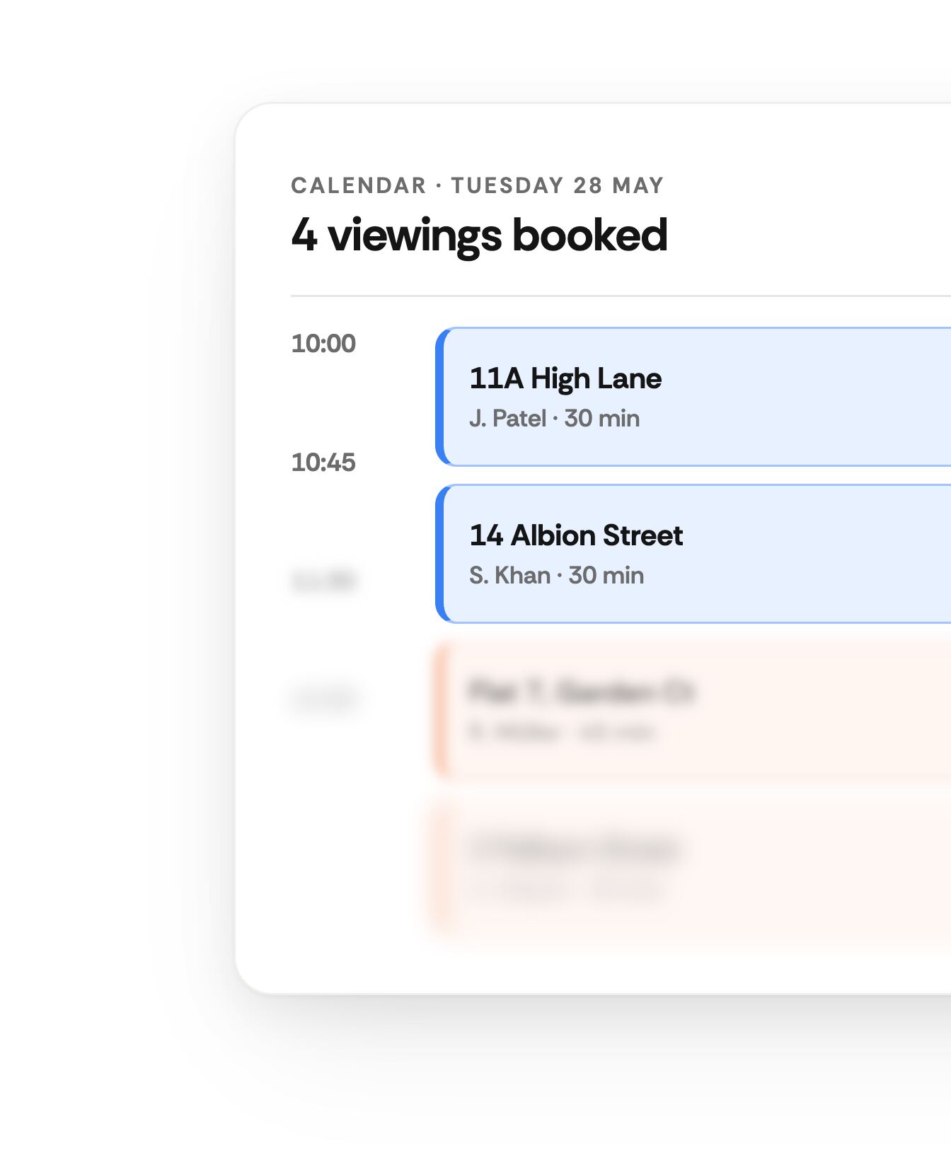 Calendar with clustered viewings mapped to nearby properties
