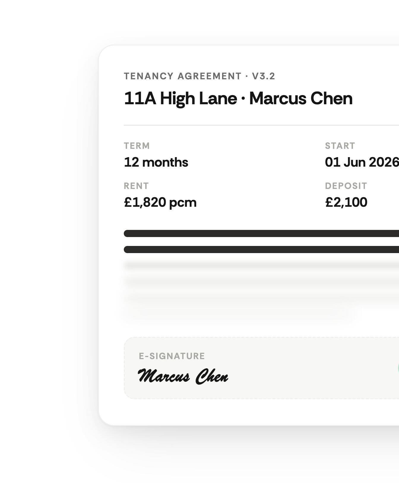 Lease contract auto-generated from template and signed electronically