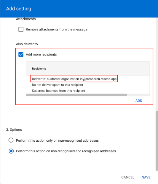 Add setting showing Also deliver to with Add more recipients checked